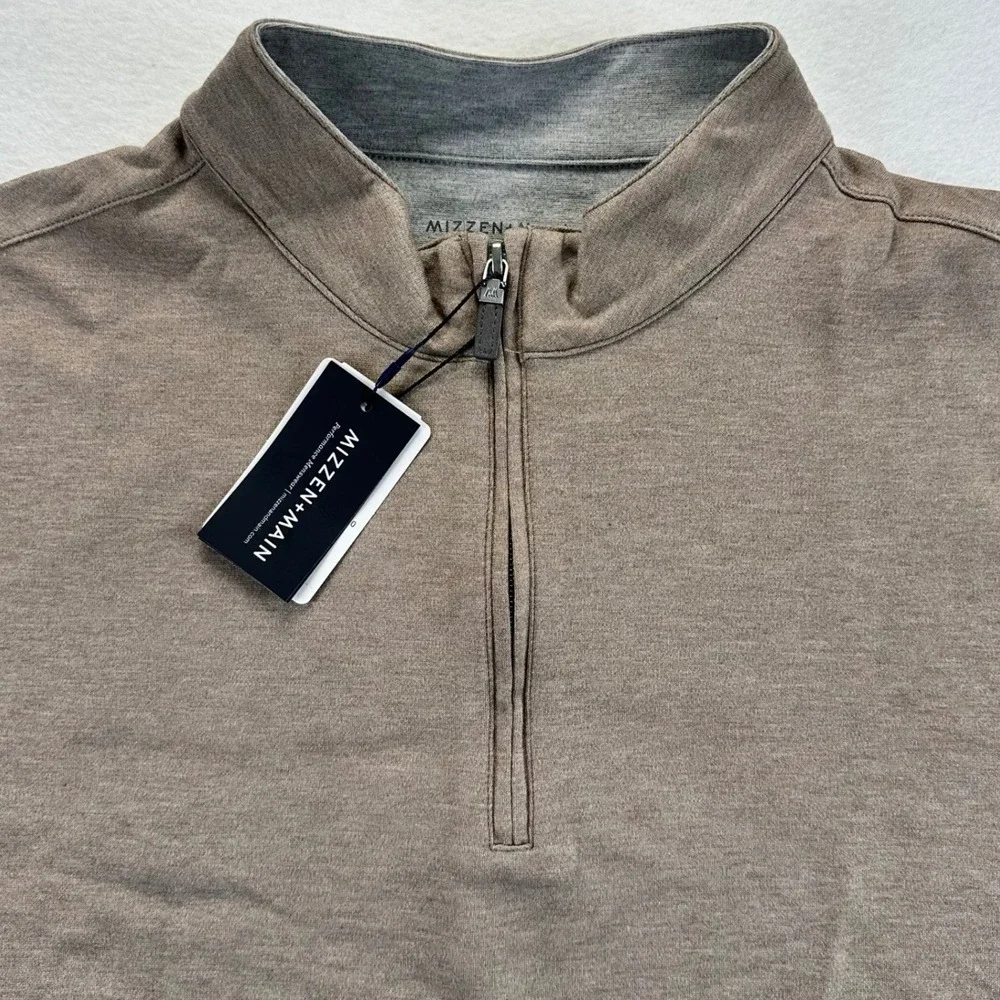 Mizzen+Main Mens ProFlex Quarter Zip Pullover Light Pastel Brown Large NEW Golf